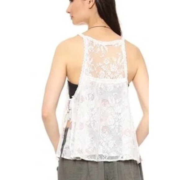 Free People Layered Floral Paisley Lace Lavender Tie Sides Relaxed Top Fairycore - Picture 9 of 16
